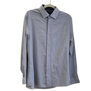 Tom Baine Performance Slim Fit Shirt Mens L Blue Button Up Wrinkle Free‎ Stretch